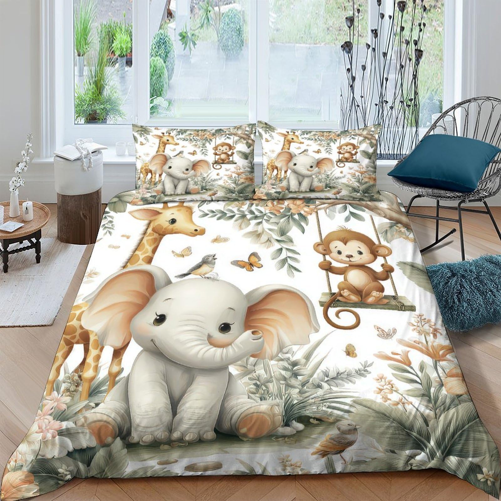 Ctjqhvkz Style-8 3D Printed Cute Elephant Fitted Sheet Microfiber Soft Breathable Jungle Monkey Mattress Cover For Bedroom Dorm Mattress Decor Single（135X200cm）