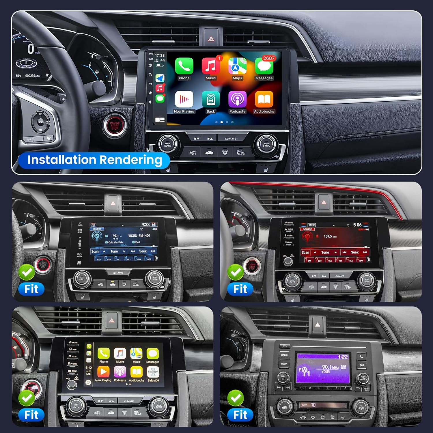 8Core 4GB+32GB Car Radio for Honda Civic 2016-2021: 9 Inch Touchscreen Android 13 Upgrade Stereo 5G WiFi Wireless CarPlay - 1080P Backup Camera 1280 * 800 HD GPS Bluetooth FM SWC
