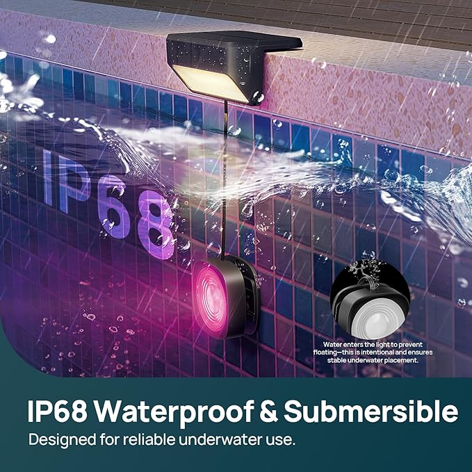Luces solares para piscina Linkind 2 uds, control APP, RGB, IP68 miniatura 4