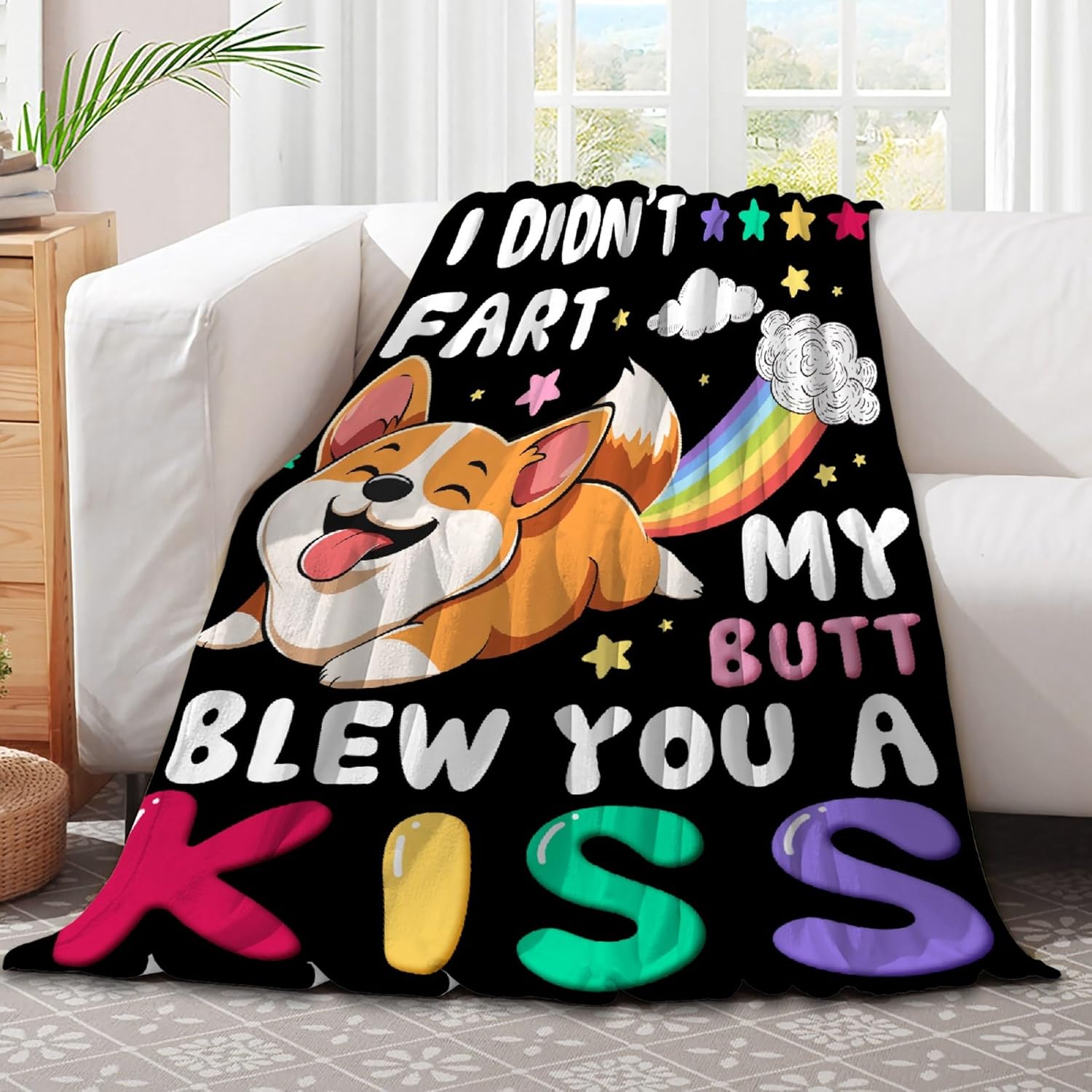 Corgi I Did't Fart My Butt Blew You A Kiss Blanket Gifts Super Soft Flannel Blankets for Bed Sofa Living Room Bed Throw Room Decor Blankets for Adults Teen Boy Girls 50"x60"- Teens Size