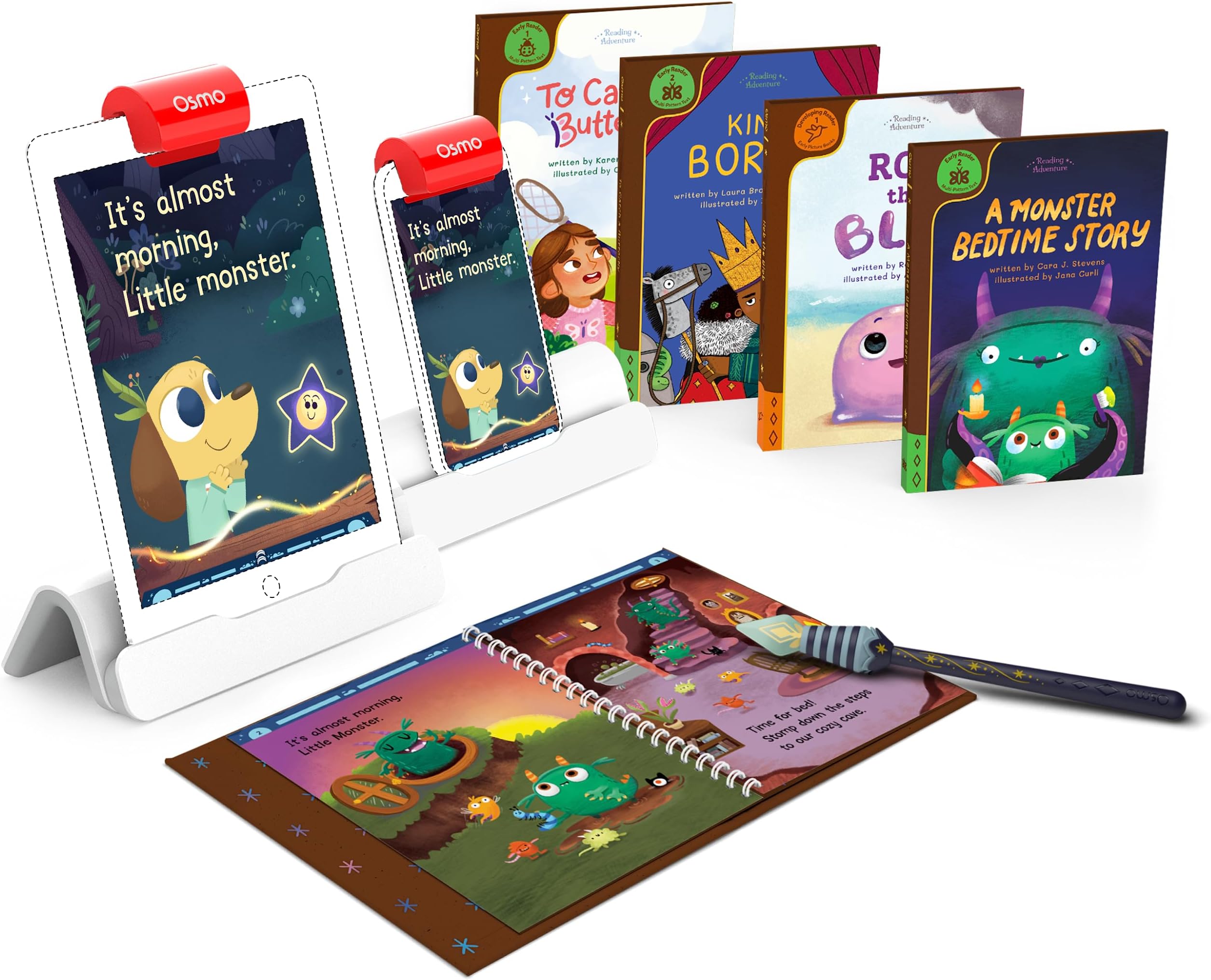 Osmo - Reading Adventure-Emergent Reader Kit for iPad-Ages 5-7-Builds Reading Proficiency, Phonics, Fluency, Comprehension & Sight Words iPad Base Included+Access to More Books(Amazon Exclusive)