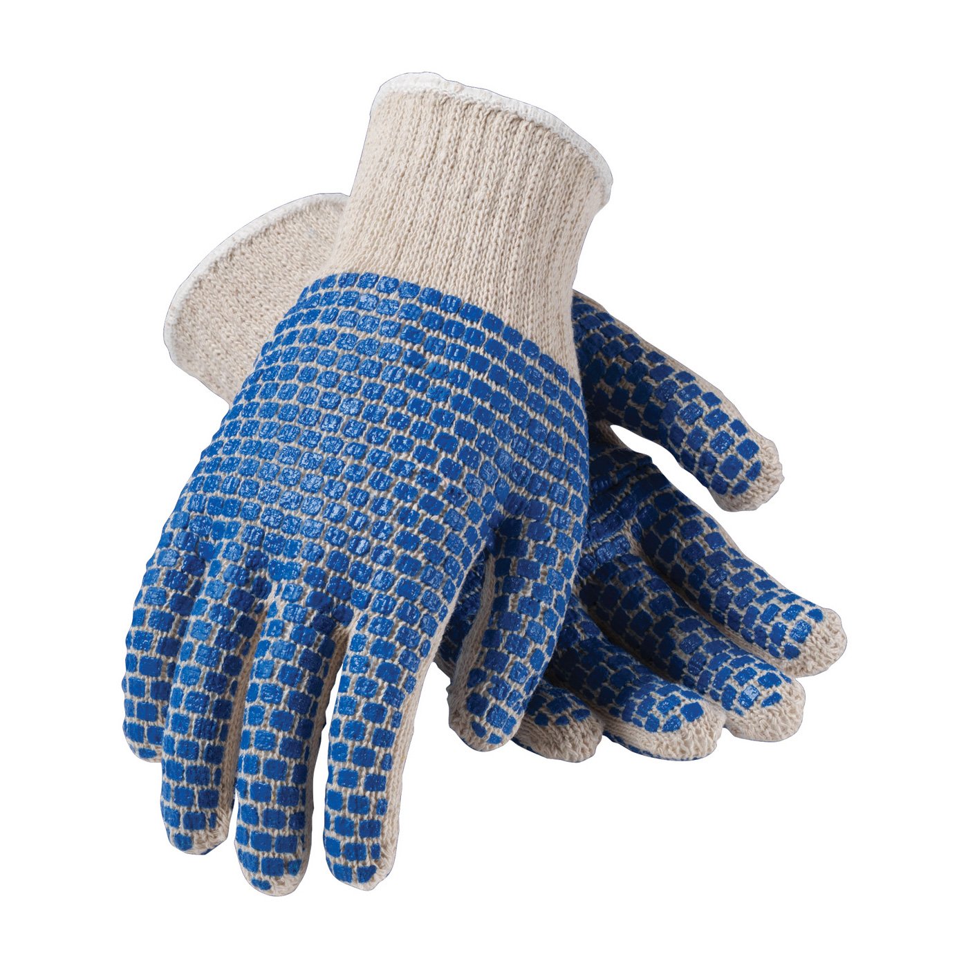 Seamless Knit Cotton/Polyester Glove with Double-Sided PVC Brick Pattern Grip by Pip – Men's (M/L), Polyester, White/Blue, Model 36-110BB/L