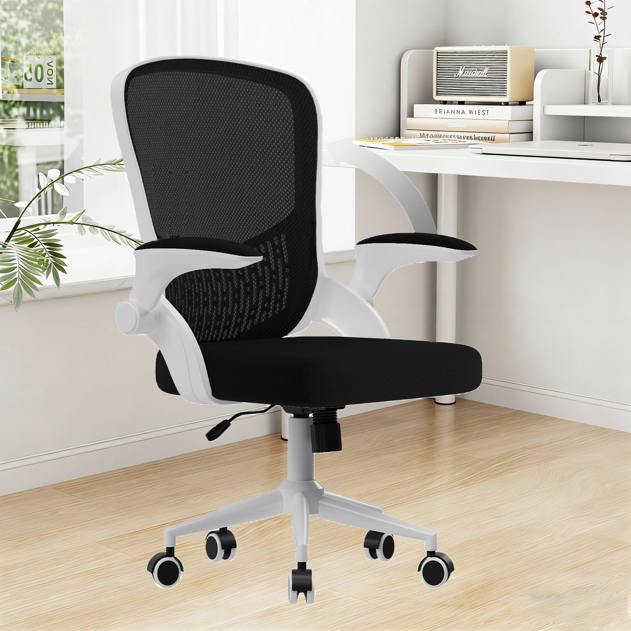 naspaluro Computer Desk Chair with Flip-up Armrests/3D Lumbar Support/Metal Claws, Swivel Mesh Ergonomic Office Chairs, Comfy Study Home Office Chairs, Small Heavy Duty Black Work PC Chairs & Stools — image 1