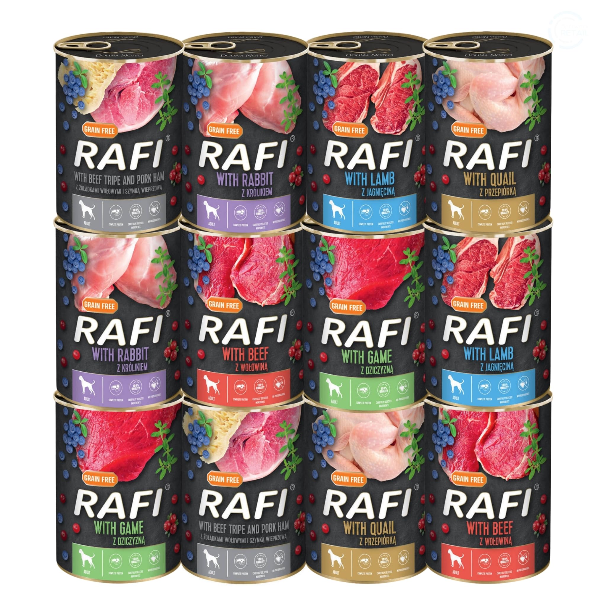 Rafi Complete Adult Wet Dog Food, Poultry-Free Mix, 12 x 400g Cans