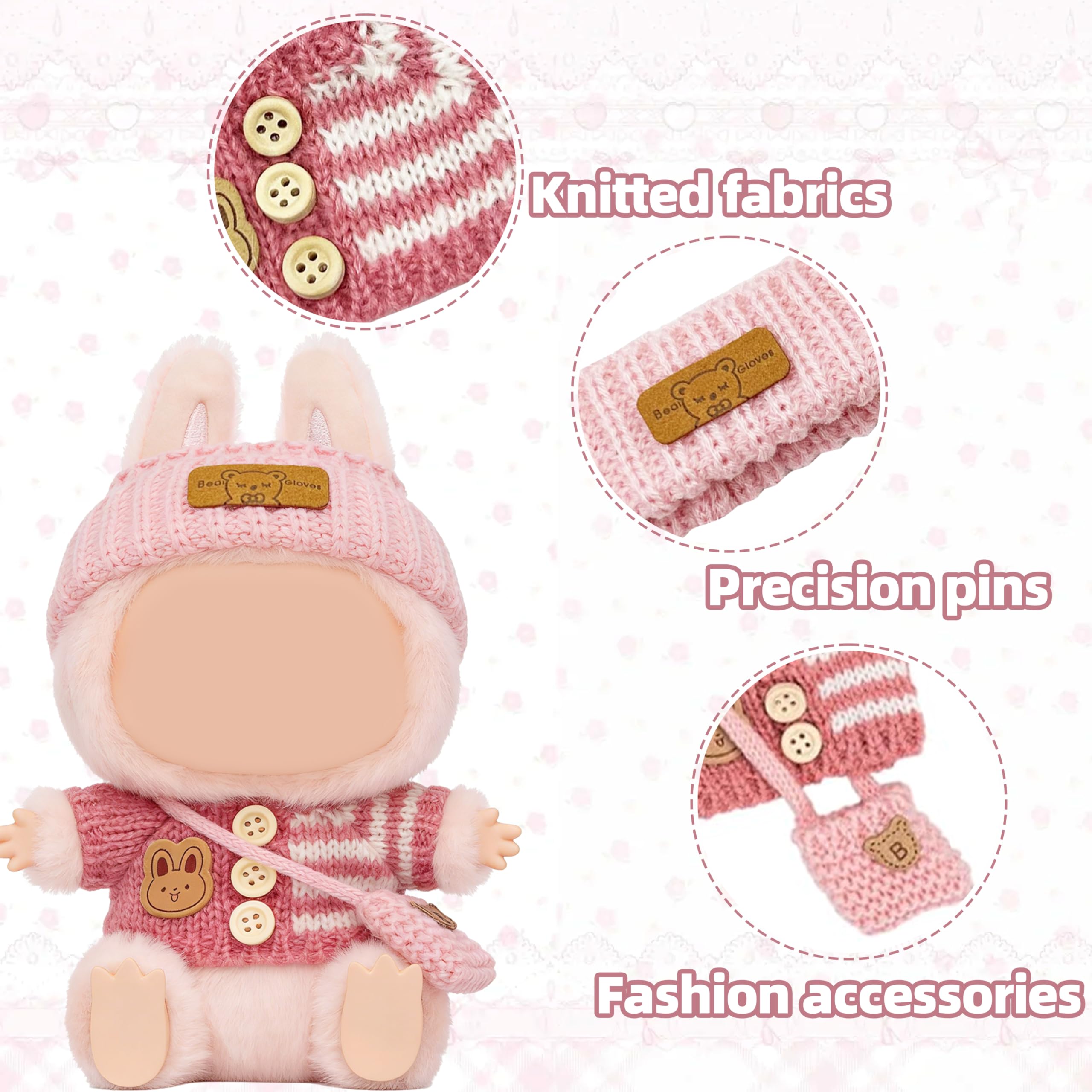 CATMEYE 2 Sets 17cm Plush Doll Outfit, Cute Knitted Dress Up Clothes with Accessories, Easy to Put On/Off, Hand Washable - Image 4