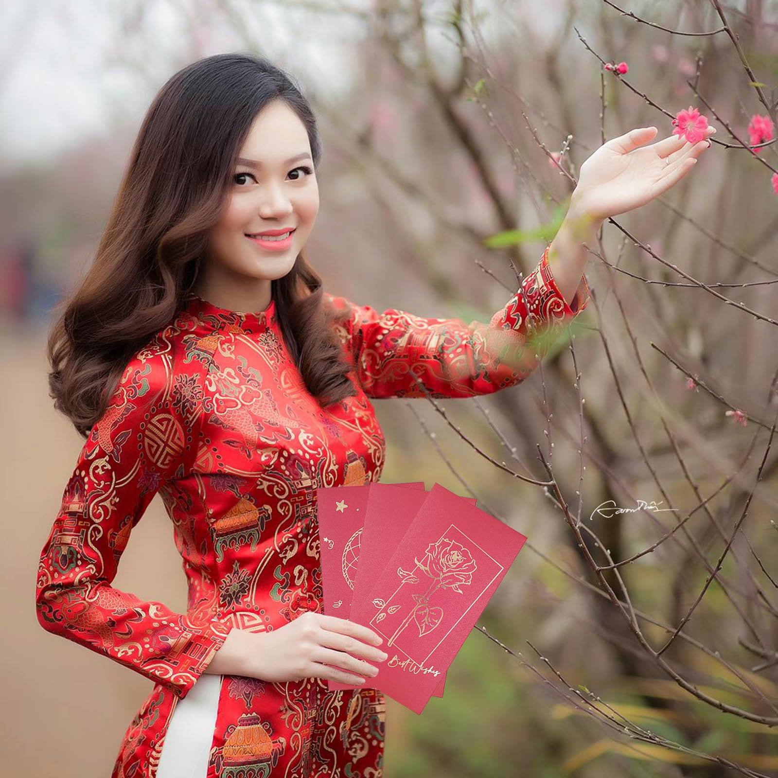 Lot de 24 enveloppes rouges pour argent liquide, Hong Bao, pour le Nouvel An chinois, le printemps, le festival, un anniversaire, un mariage, 6 motifs (24 enveloppes porte-bonheur)