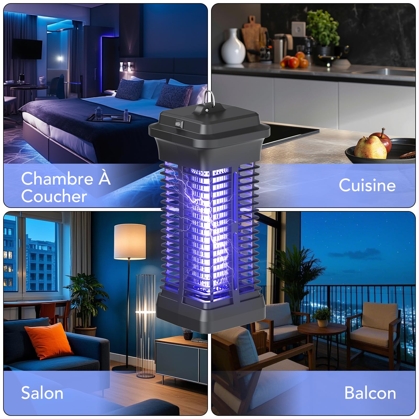 Lampe Anti Moustique Intérieur, Piège Mouche Intérieur 6W 1000V UV, Appareil Anti Moustique Tue Mouche Électrique Destructeur d'Insectes pour Salon Chambre Cuisine