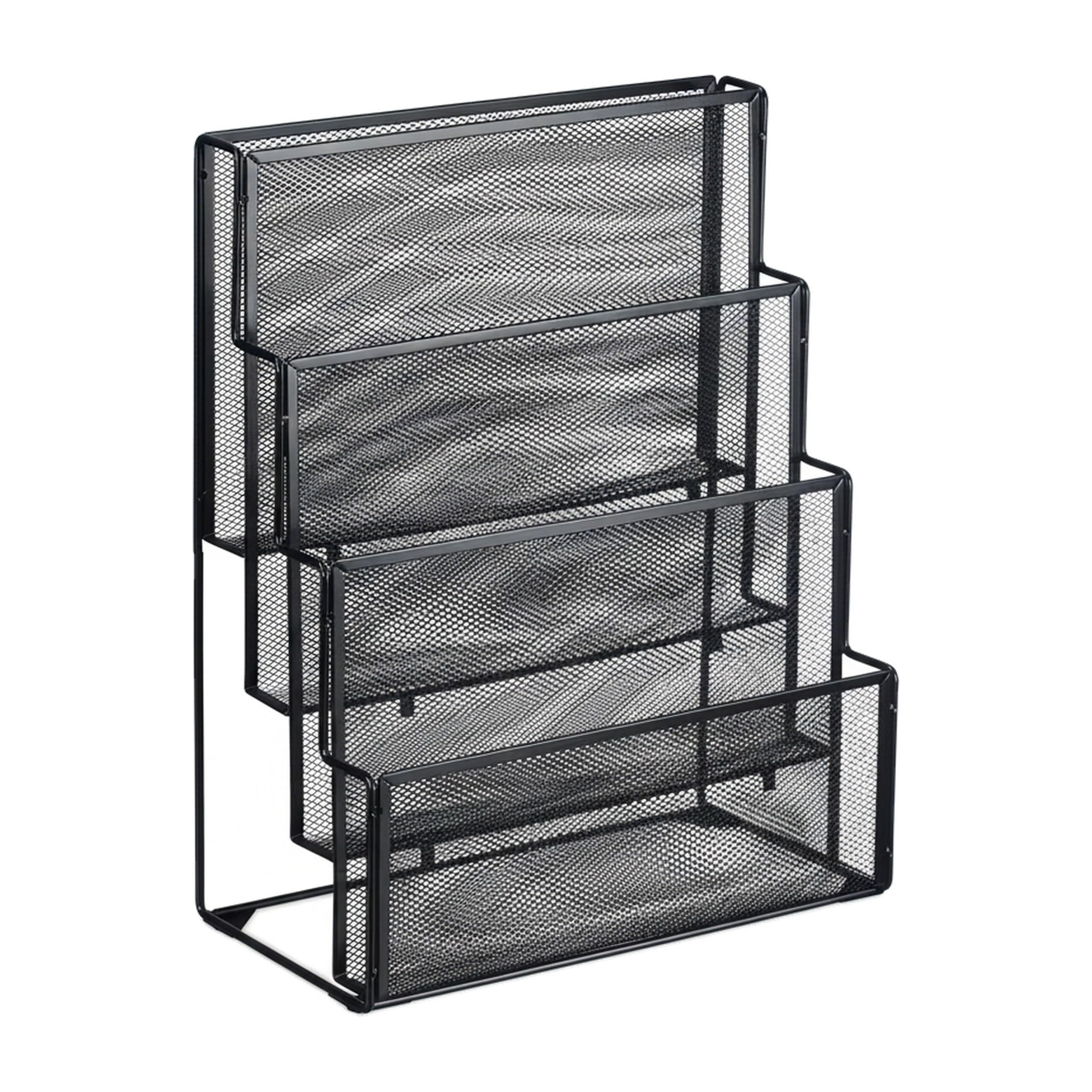 Relaxdays Porte-Documents, métal, 4 Compartiments, pour Lettres et Magazines, H x L x P : 43 x 33 x 18 cm, Noir