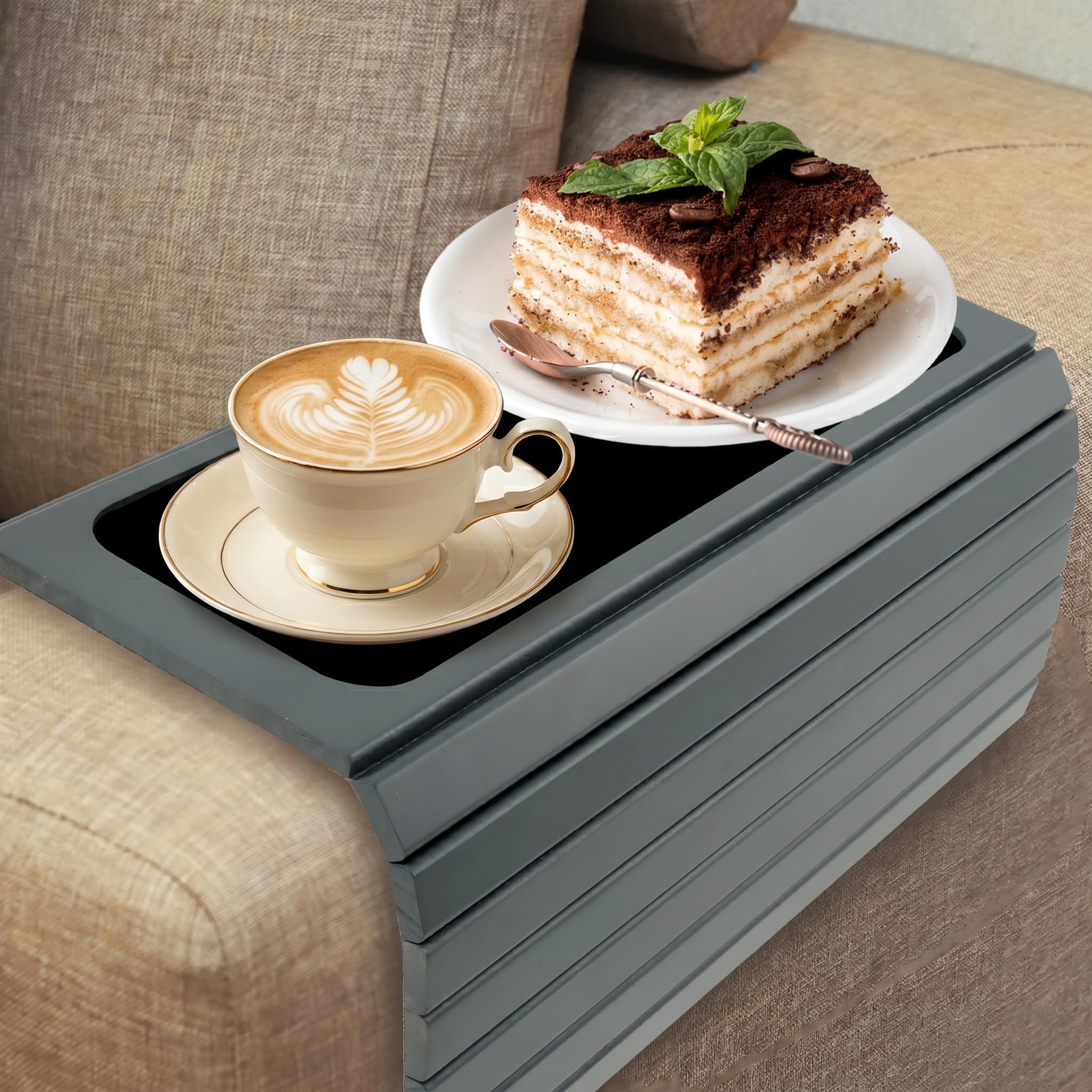 Wooden Sofa Arm Tray, Foldable Couch Tray Table, 43.1× 34cm Sturdy and Robust Sofa Armrest Organiser Couch Protector Trays Non-Slip Sofas Arm Table for Drinks, Remote, Snacks, Phone, Magazine