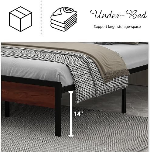 Miniatura 7 de Base de cama Queen con luces LED, plataforma de metal con cabecera de almacenamiento, estación de carga integrada y puertos USB, sin ruido, no