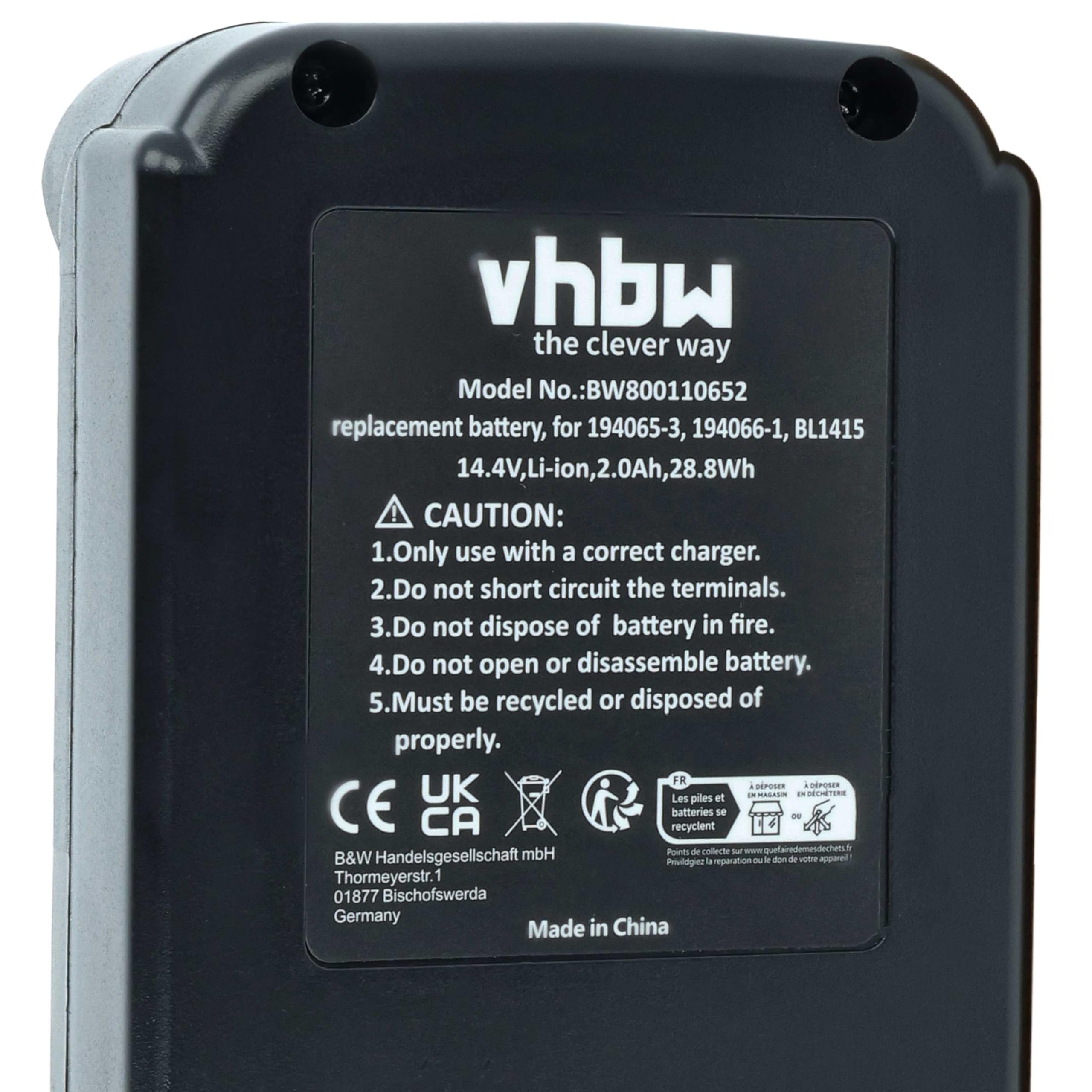 vhbw 3 x akumulator litowo-jonowy 2000 mAh (14,4 V) pasuje do narzędzi elektronarzędzi Makita BTD130FSFE, BTD130FSFER, BTD130FSFEW, BTD130FW, BTD130FZ