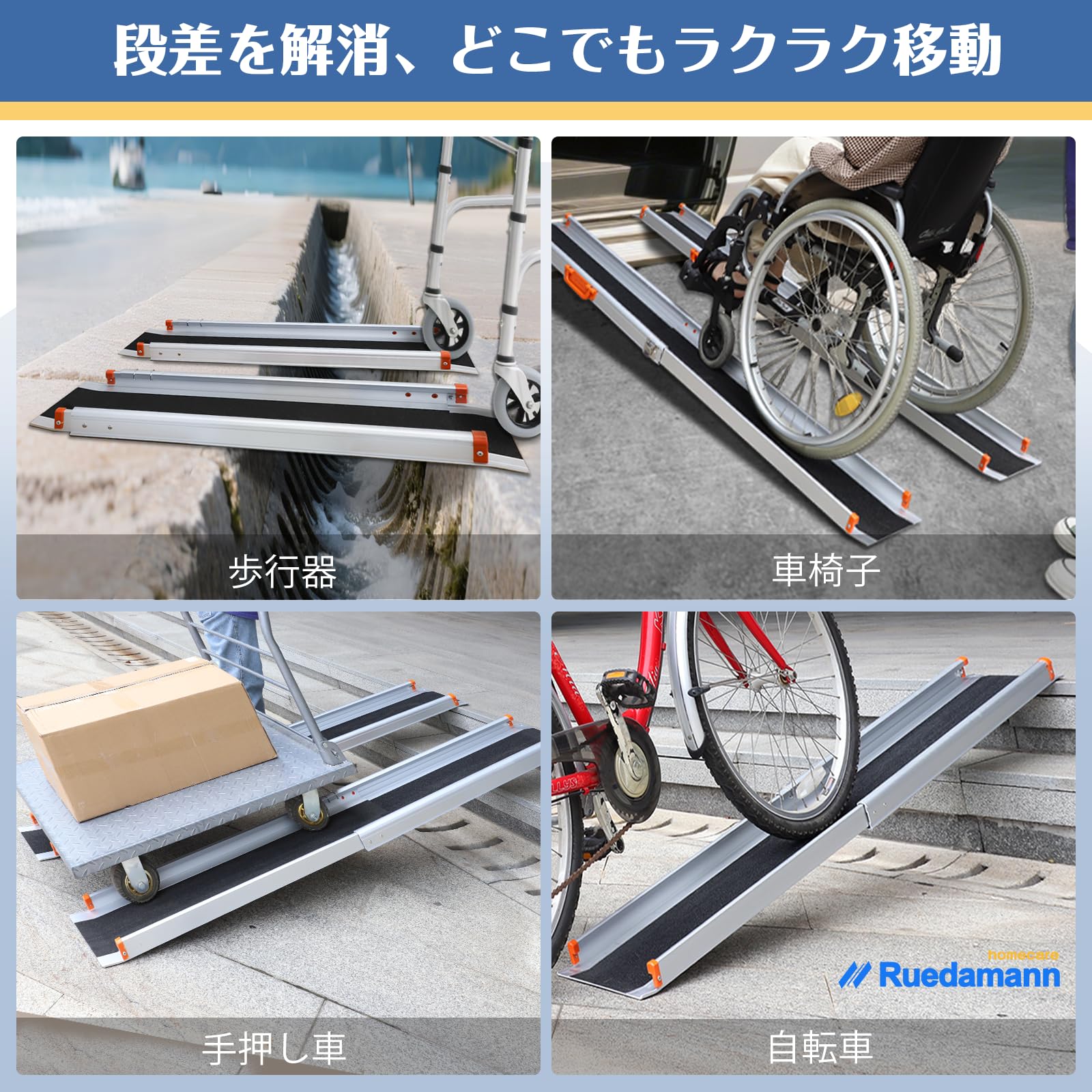 Amazon | Ruedamann スロープ 車椅子 長さ122.5-214cm 無段階長さ調整