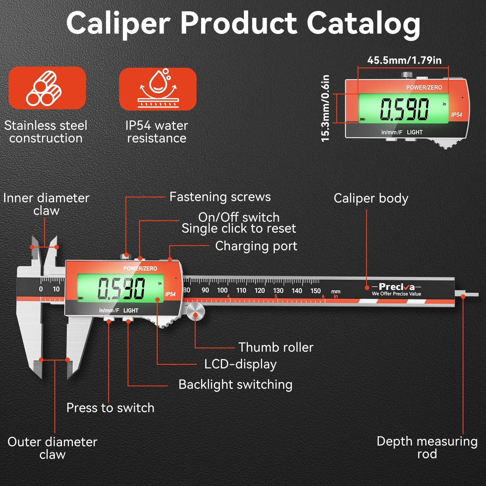Preciva Digital Calipers - Rechargeable & Accurate -6 Preciva Digital Calipers - Rechargeable & Accurate -6