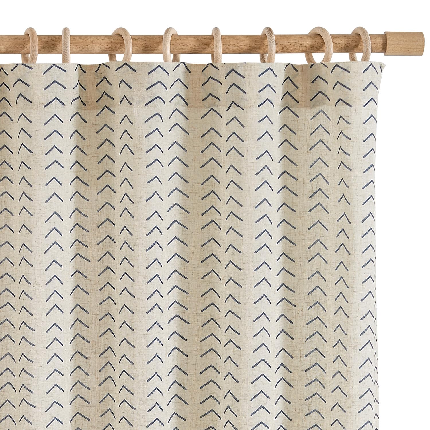 jinchan Printed Linen Curtains, 84 Inch Length 2 Panels Boho Curtains for Living Room, Blue Flax Linen Farmhouse Herringbone Curtains, Rod Pocket Back Tab Light Filtering Window Curtain Set