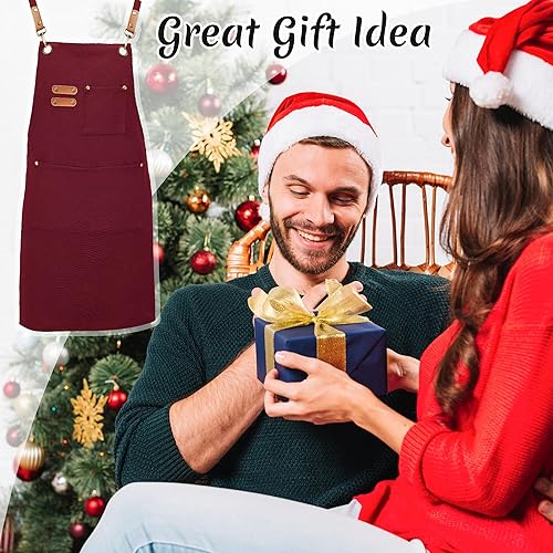 Miniatura 7 de Delantales de lona, delantales de chef de cocina, delantales de trabajo para hombres y mujeres, delantales con correa ajustable con 3 bolsillos