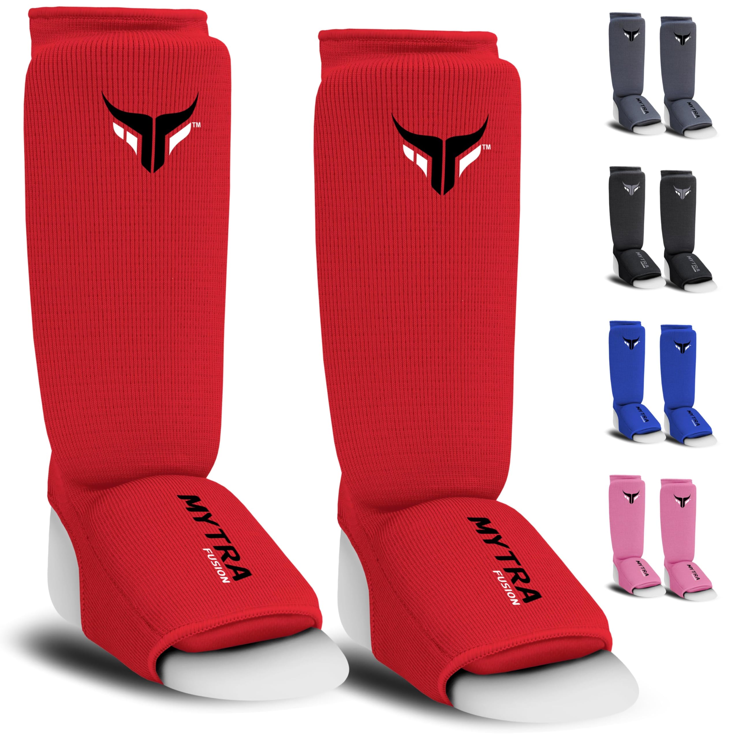 Mytra Fusion Kids Shin Instep Shin Pad Protector for Kickboxing Training Pads (Red, XX-Small)