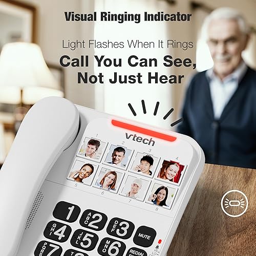 Miniatura 4 de VTech Teléfono con cable para personas mayores con botones grandes de alto contraste, 8 marcación rápida de fotos, dígitos parlantes, timbre visual