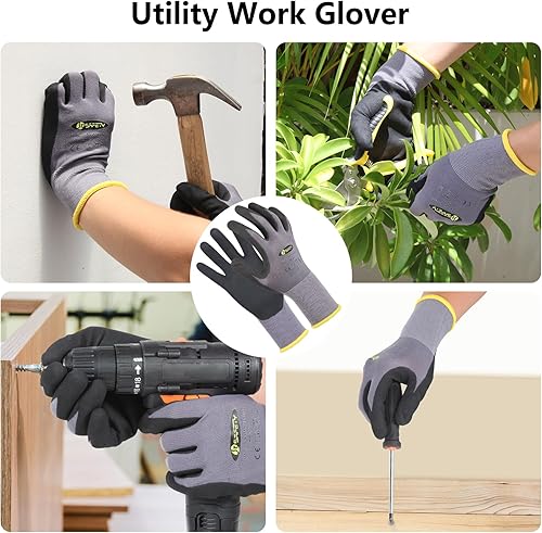 Miniatura 7 de JKSafety Sandy MicroFoam - Guantes de trabajo de seguridad de nitrilo con capacidad para pantalla táctil, 6 pares de guantes de trabajo ligeros,