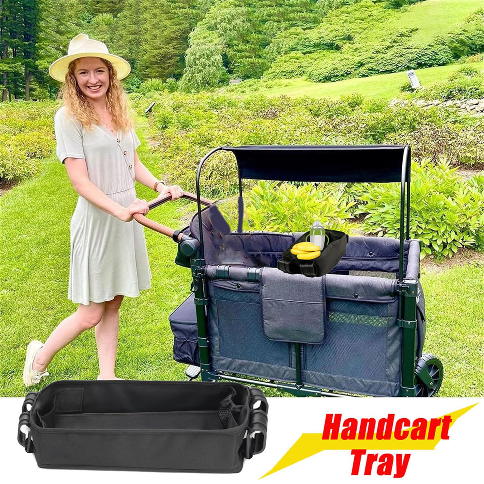 Bandeja para cochecito de bebé, equipada con soporte para bebidas y bolsillos de malla de almacenamiento para, carrito de paraguas, accesorios para cochecito y bandeja para bebidas para