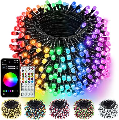 240 luces LED inteligentes de Navidad que cambian de color controladas por aplicación, cadena de luces RGB parpadeantes impermeables de 95 pies,