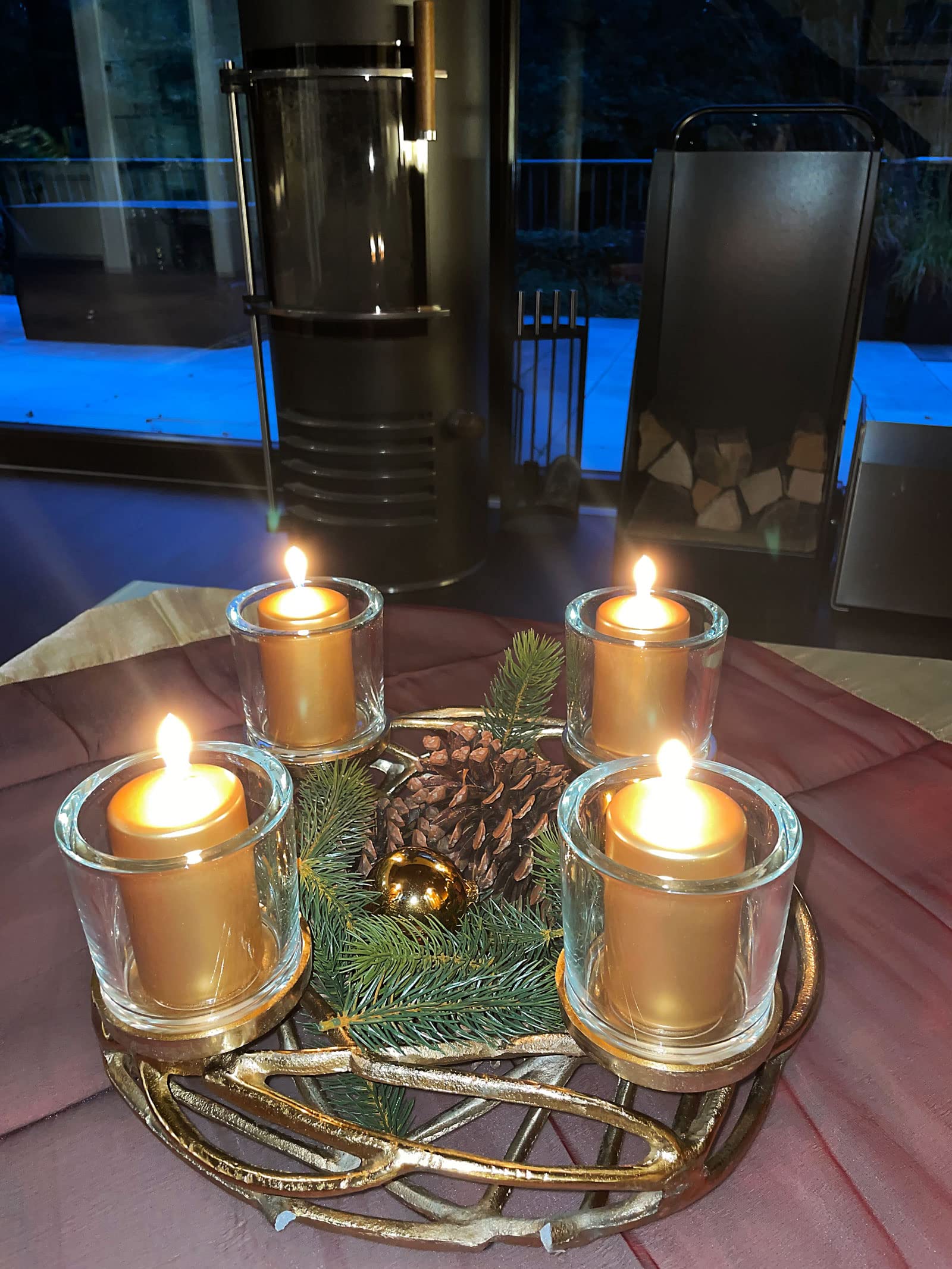 Formano Deko-Leuchter Adventskranz aus Alu, 40cm, rund, 1 Stück, Gold, 4flammig inkl. Gläser
