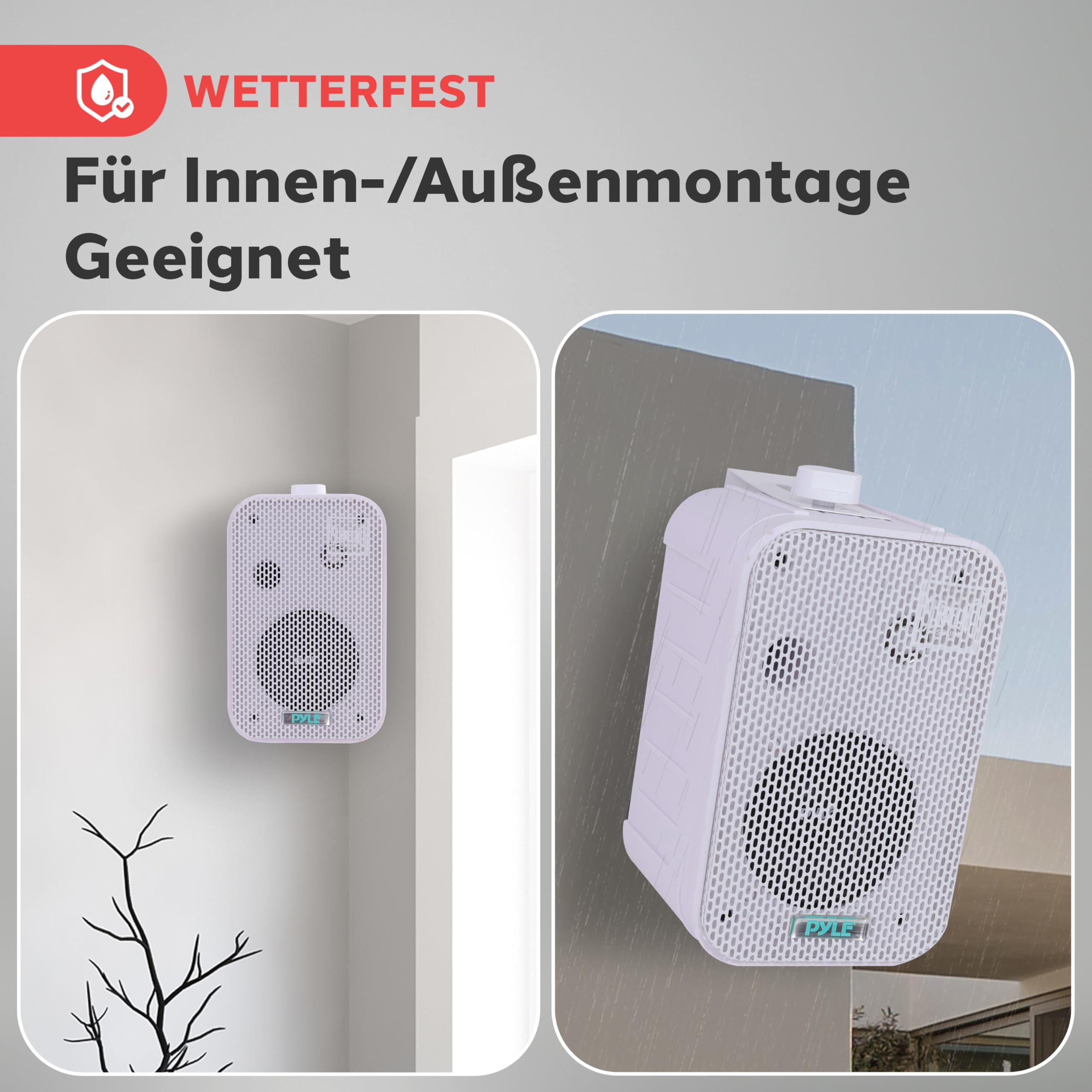 Pyle Outdoor Lautsprecher, Wandlautsprecher 300W Lautsprecher Boxen, Outdoor Speaker, Marine Speaker, Außenlautsprecher Wetterfest & Leicht Montierbar, für Terasse, Boat Spa ATV UTV Badezimmer, Weiß