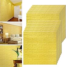Self-Adhesive Waterproof PE Foam 3D Wall Panels Wallpaper Sticker for Bathroom, Living Room, and Home Decoration (White, 70 X 77 cm) (Yellow)