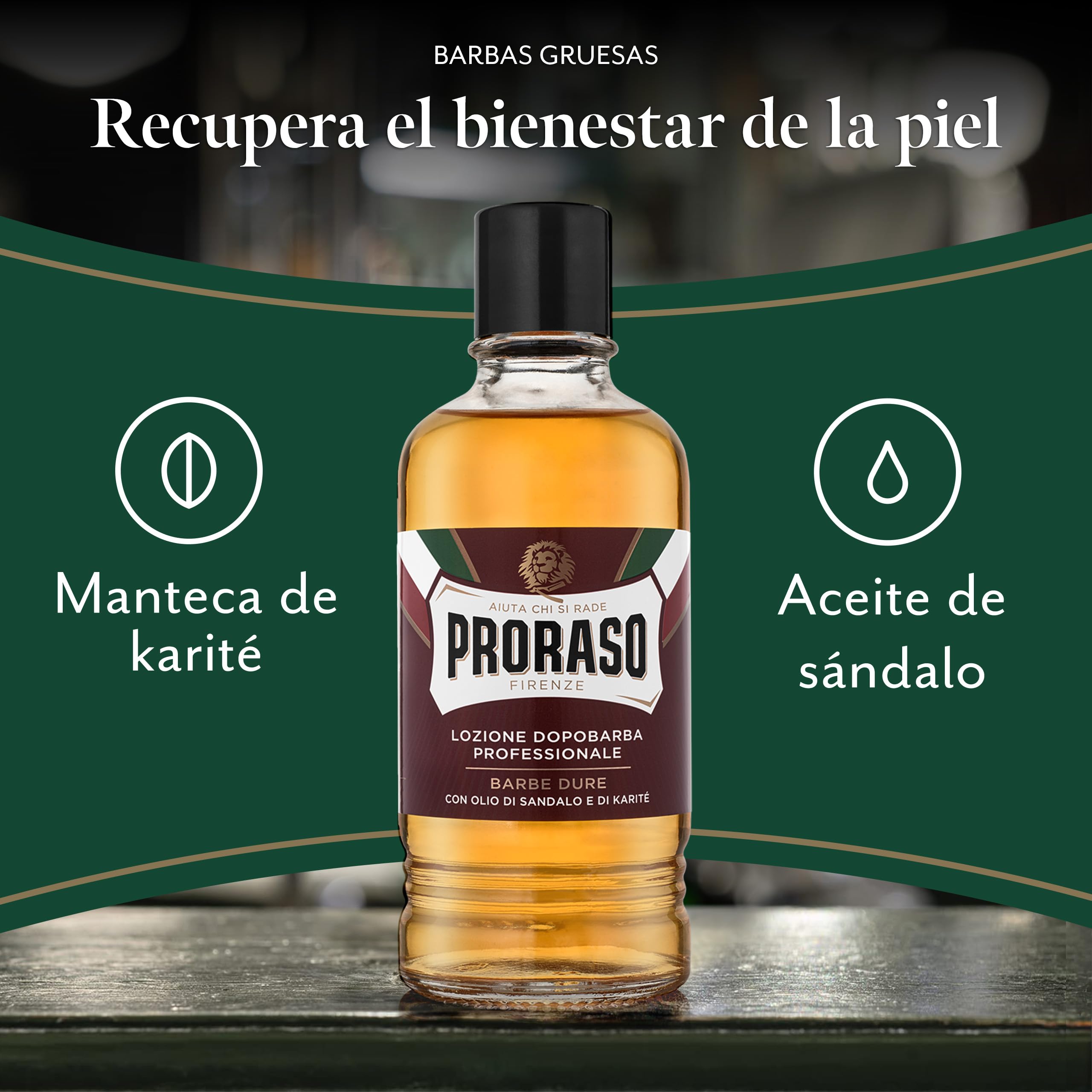 Proraso After shave profesional, 400 ml, bálsamo barba con sándalo y manteca de karité, tónico facial que aporta confort y suavidad a la piel