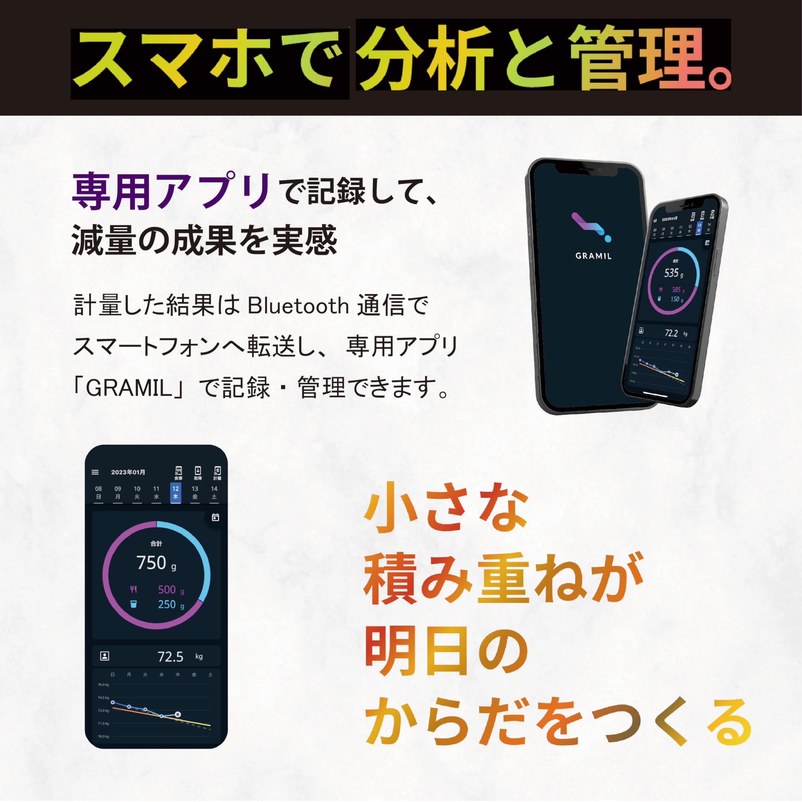 Amazon.co.jp: タニタ ポケッタブルスケール GRAMIL KP-130L アプリ  
