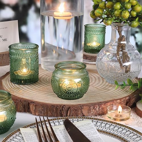 Miniatura 8 de DARJEN 12 portavelas votivas verdes Portavelas de cristal para bodas, candelabros a granel para decoración de mesa de boda y hogar, regalos de