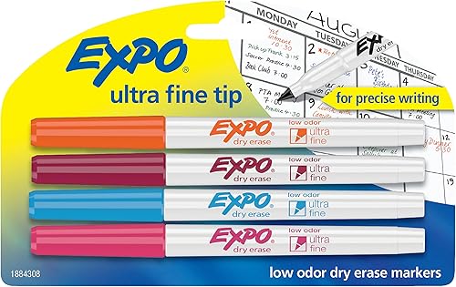 EXPO 1884308 Marcadores de borrado en seco de bajo olor punta ultrafina colores de moda 4 unidades
