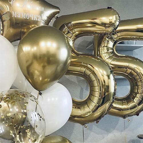 Miniatura 3 de Globo dorado champán con el número 5, globos de aluminio autoinflables grandes de 40 pulgadas del 0 al 9, globo de helio digital 5 dorado claro para