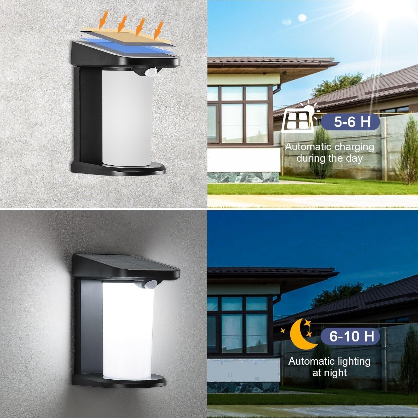 Luces Solares para Exterior, Aplique Solar De Pared For Exteriores Con Sensor Movimiento, 2 Modos Iluminación Camino, Patio, Césped