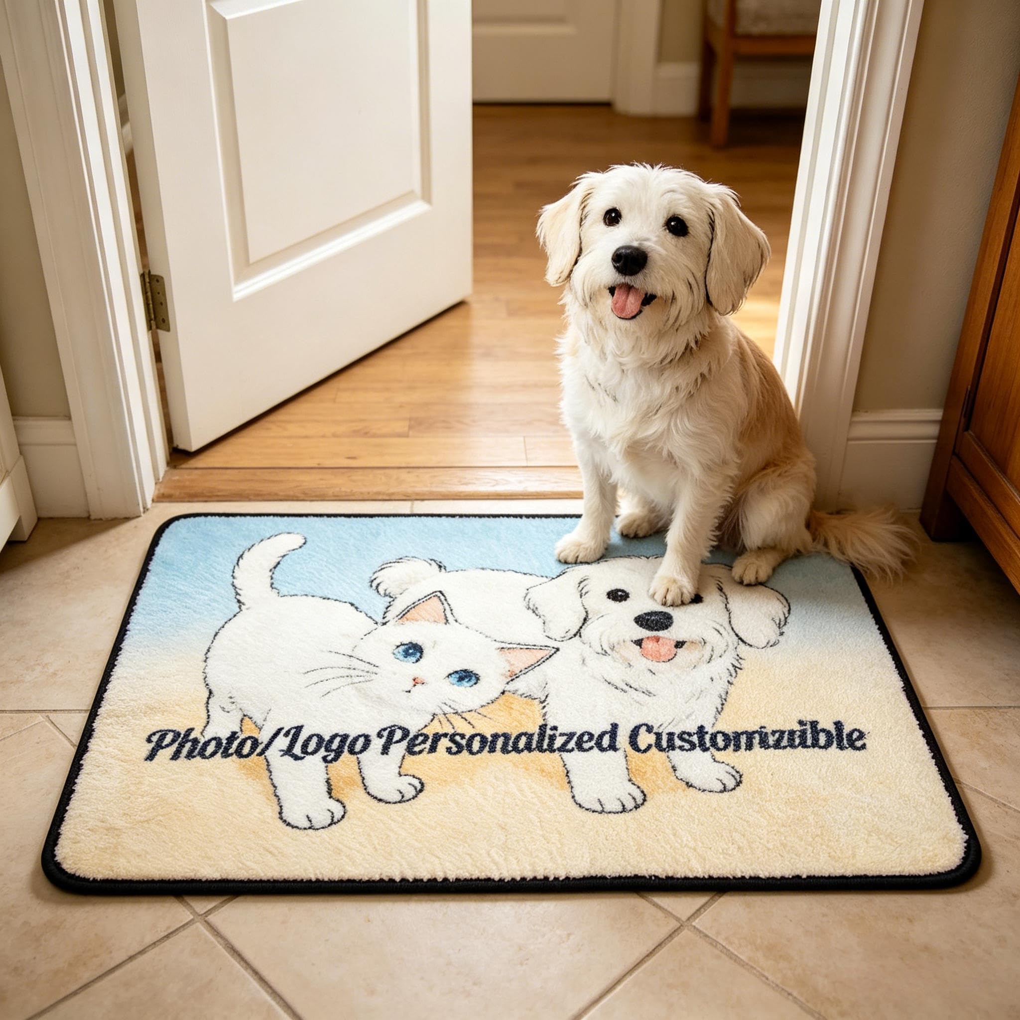 Calore Personalised Door Mat Custom Photo Text Doormat for Family Dog Cat Welcome Mat Outdoor Non Slip Washable Indoor Entrance New Home Gift 50x75cm โ image 1
