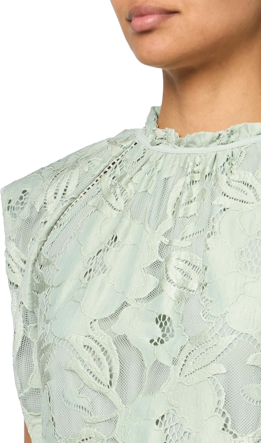 Anne Klein Women's Blssm Lace Sl Ruffle Nk Top W Ladder Lac - Image 3