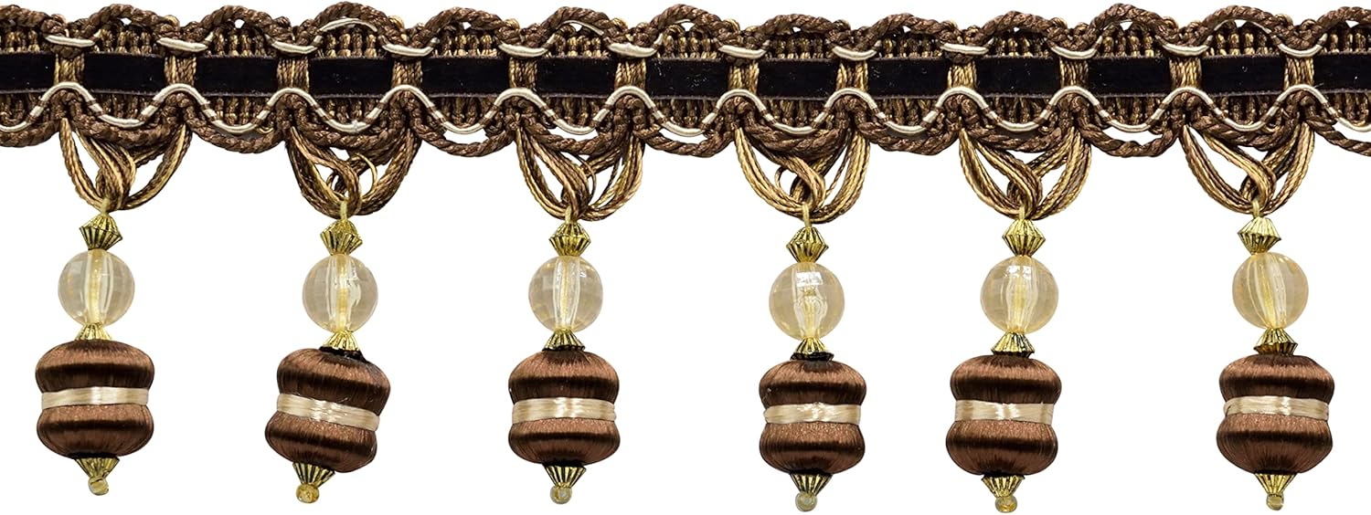 3" (7.5cm) Long Noblesse Collection Beaded Tassel Fringe Trim (BFH3), Olive Garden Green Multicolor #010 (Yellow Green, Sage Green, Olive Green, Off White) 5 Yards (15 ft/4.5m)