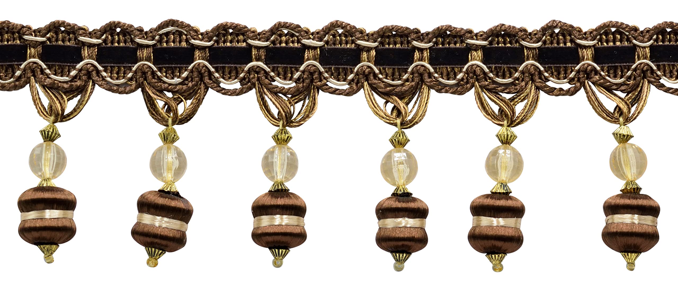 Franges avec perles de 7,5 cm marron cappuccino pour décorer un salon chaleureux