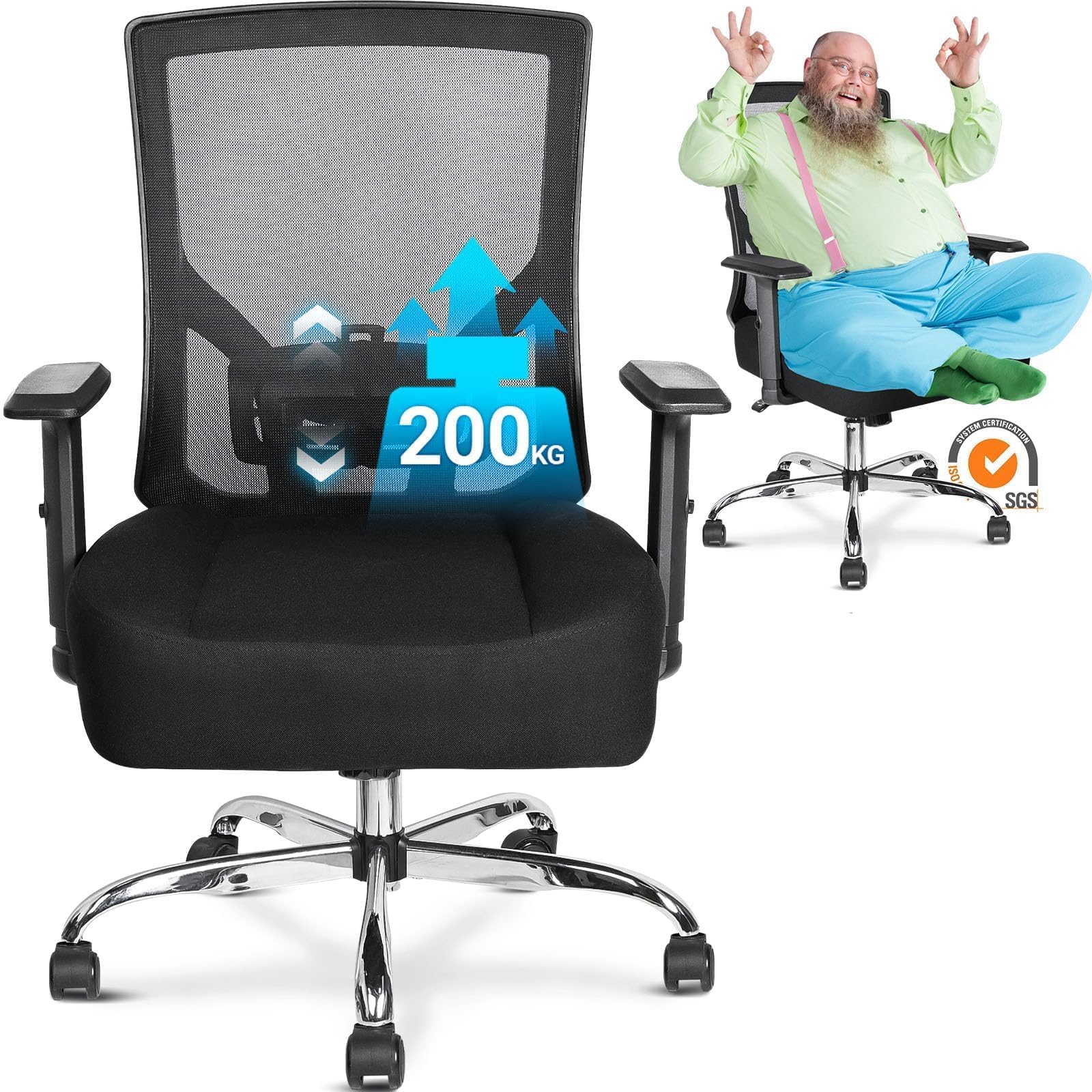 MELOKEA Ergonomic Office Chair 200kg 440LBS for Heavy People, Extra Wide Heavy Duty Chair XXL High Back for Shoulder Relaxation, Ultra-Thick Spring Seat Big and Tall