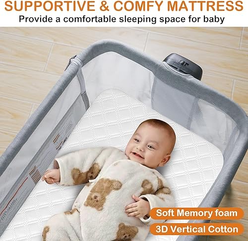 Miniatura 8 de Moisés de bebé 3 en 1, moisés mecedora para bebé, cuna con ruedas bloqueables, colchón impermeable, ajustable de 6 alturas, moisés portátiles para