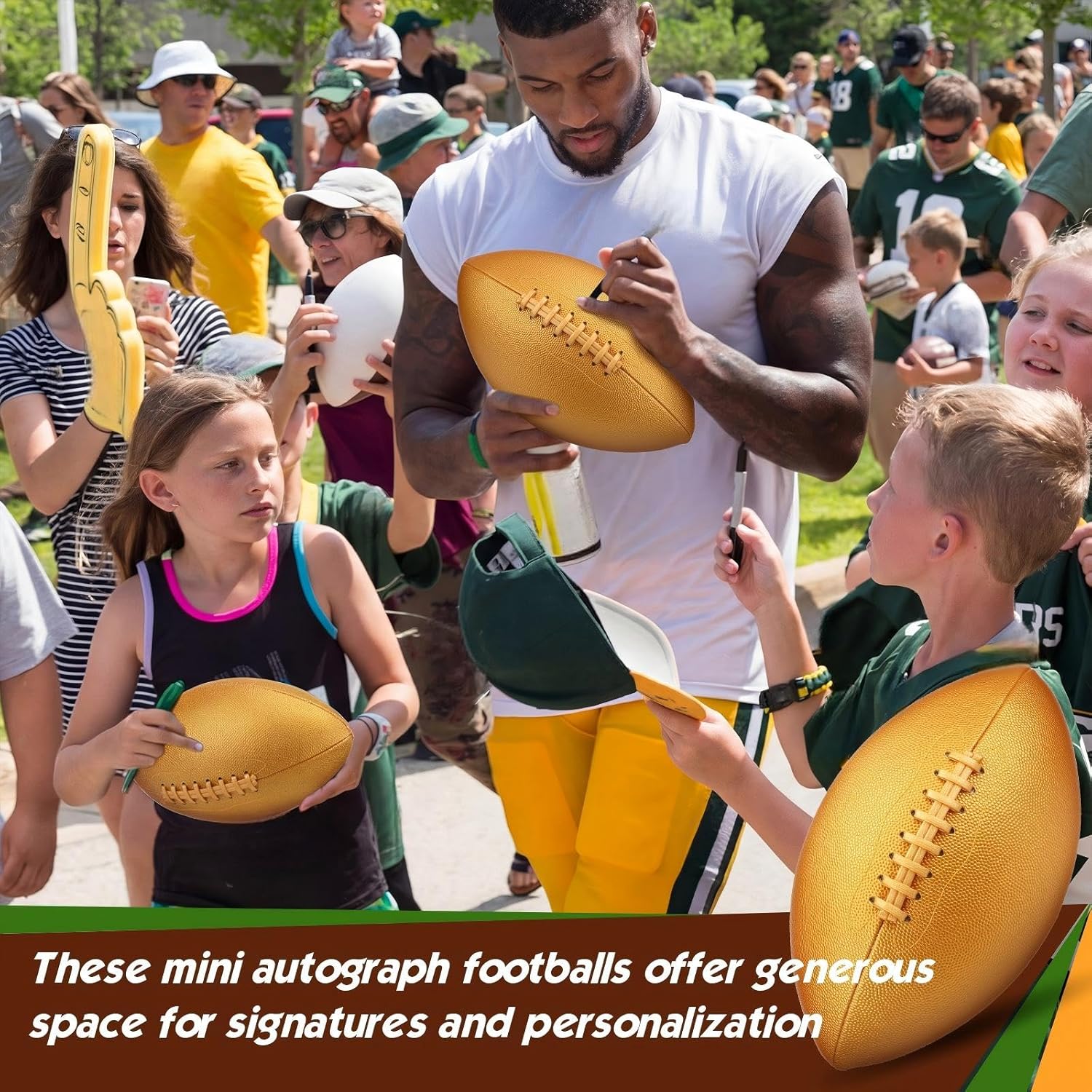 Soulchen 12 Pcs Gold Autograph Footballs Official Size Trophy Football with Air Pump Golden Custom Signing Balls for Rugby Game Graduation Signing Trophies Anniversary College Coach Gift
