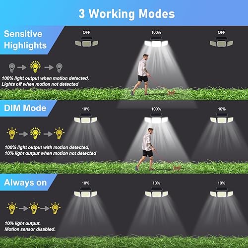 Miniatura 6 de Luz solar de seguridad para exteriores LED súper brillante con control remoto, luz de inundación con sensor de movimiento de radar, 3 cabezales gran