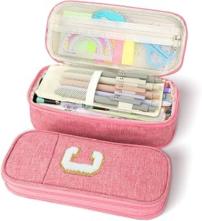 Large Capacity Pink Pencil Case, Cute Pencil Case Pencil Pouch with Zipper For Girls Women, Expandable Preppy Pencil Bag Large Storage High Capacity Bag Organizer for School Home Office Supplies, C