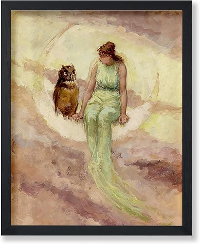 Monem Art - Póster vintage de la hija de la bruja, impresión retro de mujer y búho, arte de acuarela, arte de luna, regalo para hombres y mujeres,