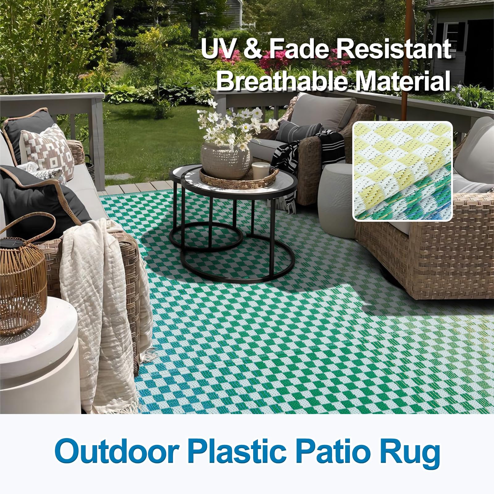 Outdoor Rug Wonnitar 9x12 - Waterproof Reversible Patio Mat For Camping ...