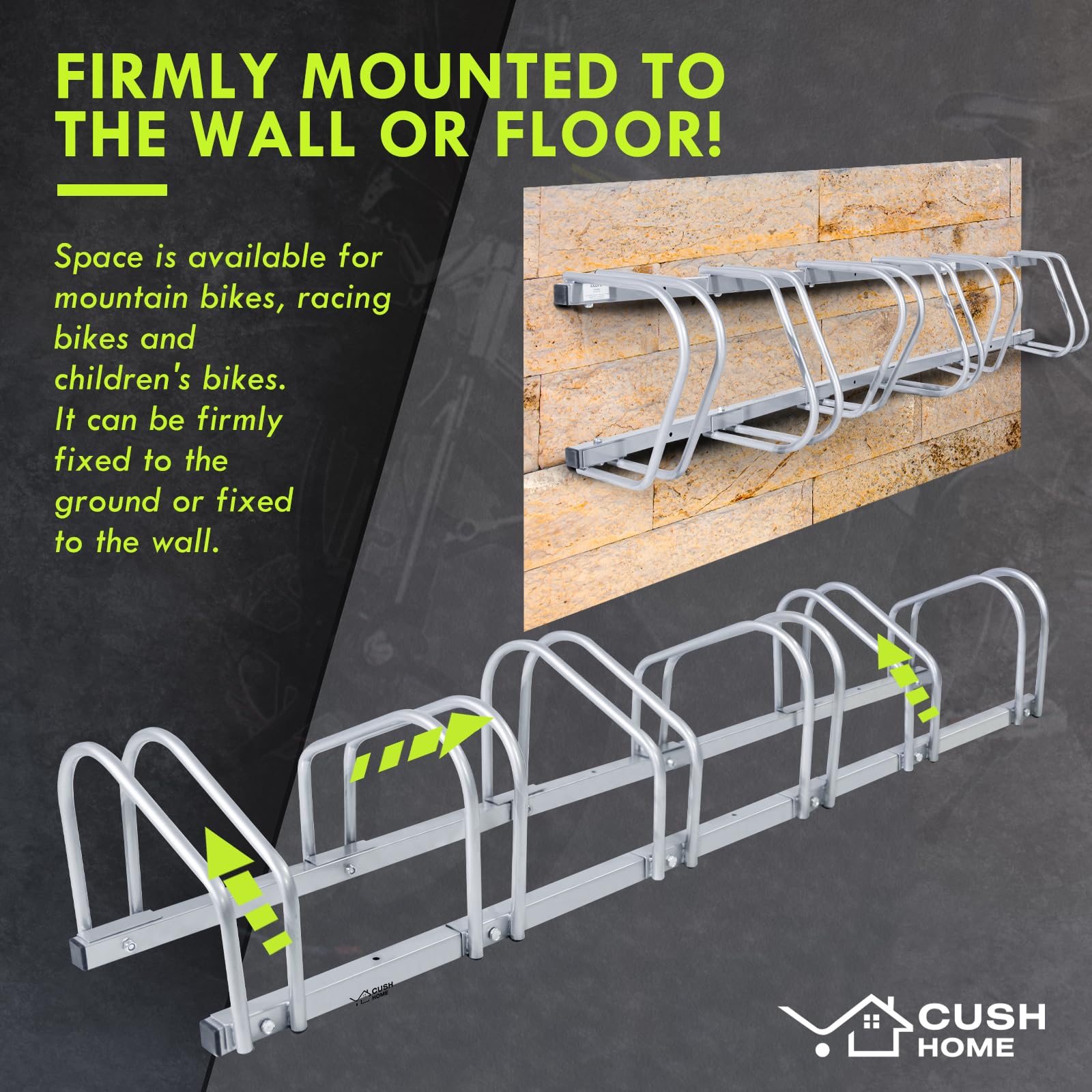 CCLIFE Râteliers à Vélo au Sol pour 3 Vélos avec Largeur de Pneu Jusqu'à 65 mm Support de Rangement pour Bicyclette en Fer 160 x 32 x 26 cm