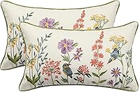 Tosleo Embroidered Throw Pillow Covers 12x20 Inch Pack of 2 - Vintage Birds Flowers Farmhouse Lumbar Decor for Sofa Bed Living Room
