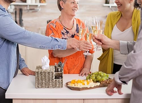 Miniatura 4 de Funda cuadrada para caja de pañuelos de hierba marina, rústica decorativa de mimbre para caja de pañuelos de jacinto de agua, cubierta cuadrada para