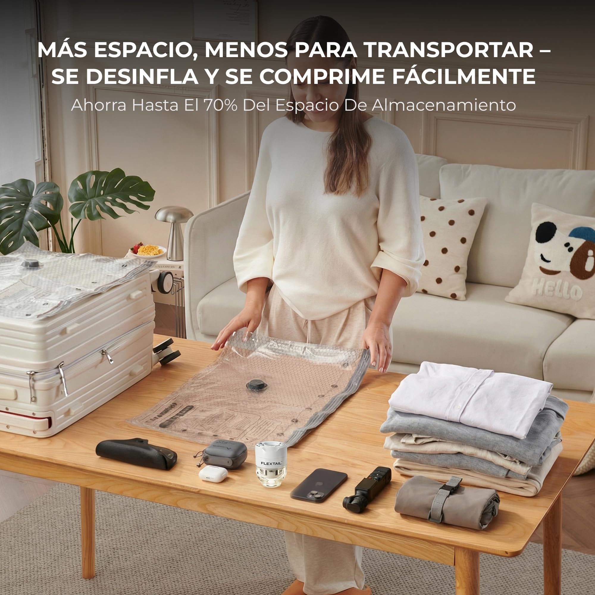 Bomba de Aire Portátil FLEXTAILGEAR, Inflador Eléctrico con Luz 5 Modos, Silenciosa, Mini Bomba para Colchón, Esterilla, Bolsas de Vacío y Flotadores