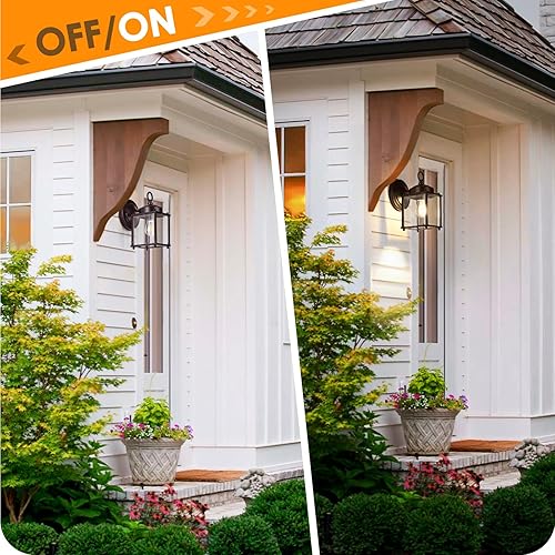 Miniatura 5 de Farol de pared para exteriores, aplique de pared impermeable de chocolate oscuro exterior, lámpara de pared para puerta delantera con vidrio