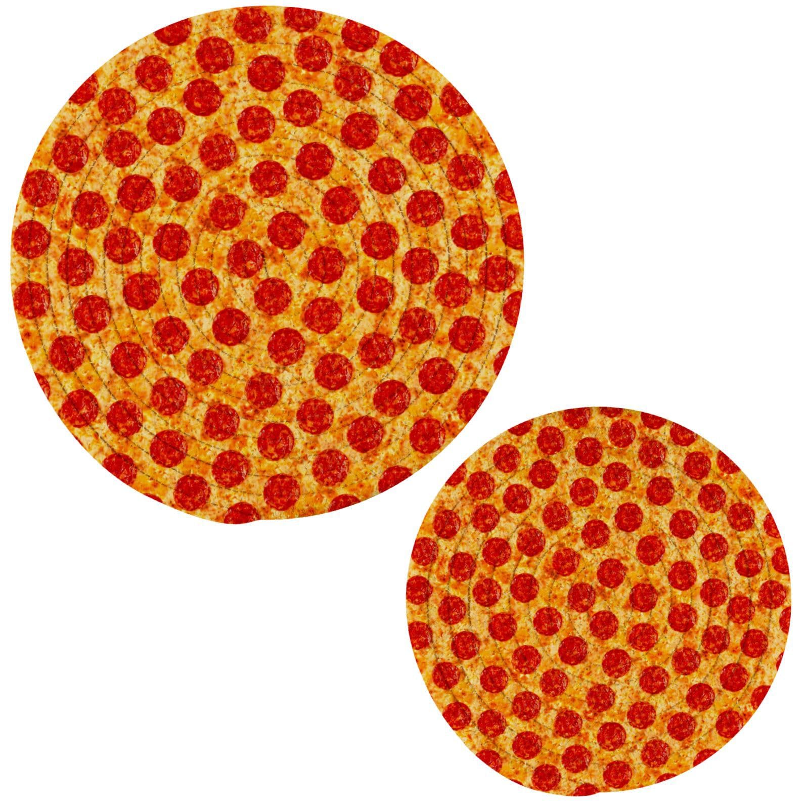 Naanle Juego de 2 salvamanteles redondos de algodón tejido para pizza y pepperoni, 7 y 9 pulgadas de diámetro, resistente al calor para decoración de cocina, suministros de cocina